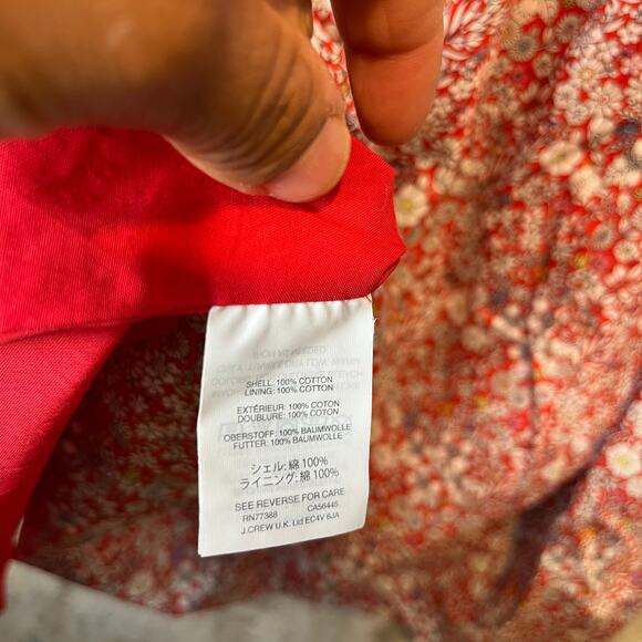 J. Crew Liberty of London Tie Front Strapless Midi Dress Red June’s Meadow Sz 00 - Picture 6 of 7